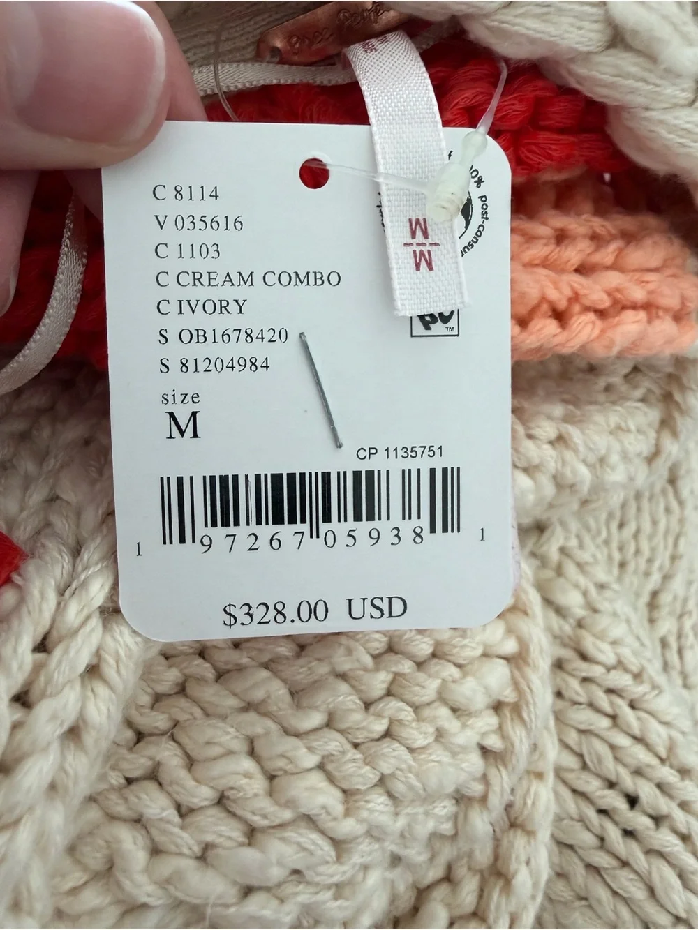 Free People Clear Skies Cardi Granny Square Chunky Knit Medium NWT Sold Out - Picture 5 of 5